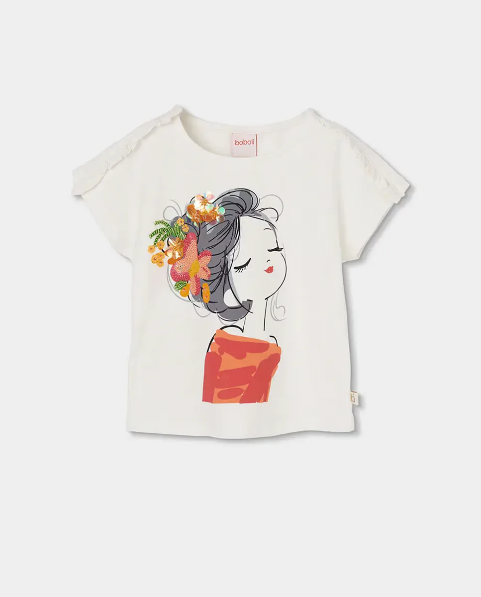 Эластичная вязаная футболка для девочки Boboli, Blanco / Serigrafiado