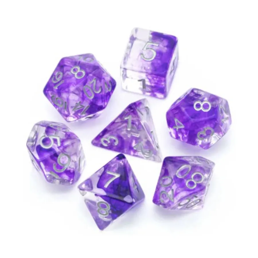 

Набор Poly — Royal Air с серебром (7), Dice Sets - Resin/Acrylic - Blue, Green, & Purple (Foam Brain Games)