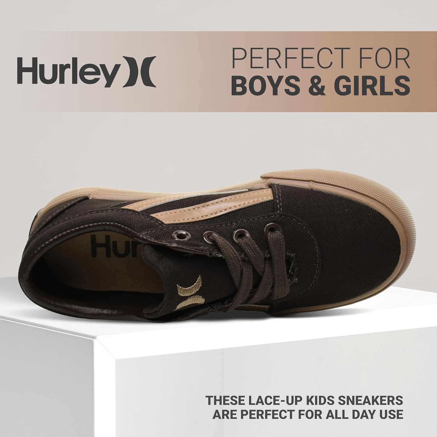 Кеды Hurley Boardy Kids с шнуровкой - низкие кроссовки для скейтборда для детей, спортивная обувь для мальчиков и девочек, коричневый — фото 3