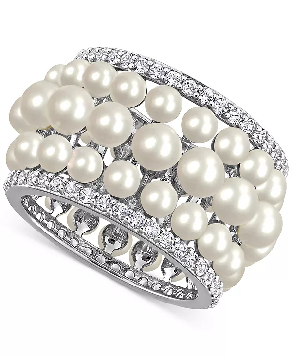 

Многорядное кольцо из стерлингового серебра с культивированным пресноводным жемчугом (3–4,5 мм) и выращенным в лаборатории белым сапфиром (1,5/8 карата) Macy'S, white