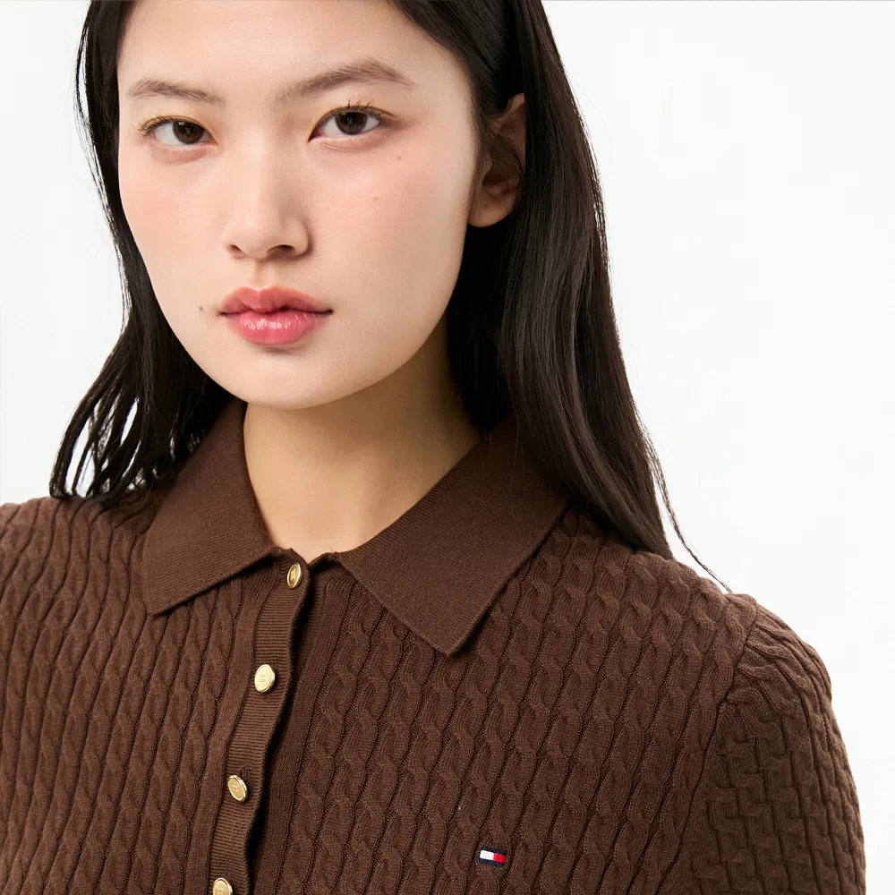 Женский хлопковый вязаный свитер поло коричневый от Tommy Hilfiger Women — фото 4
