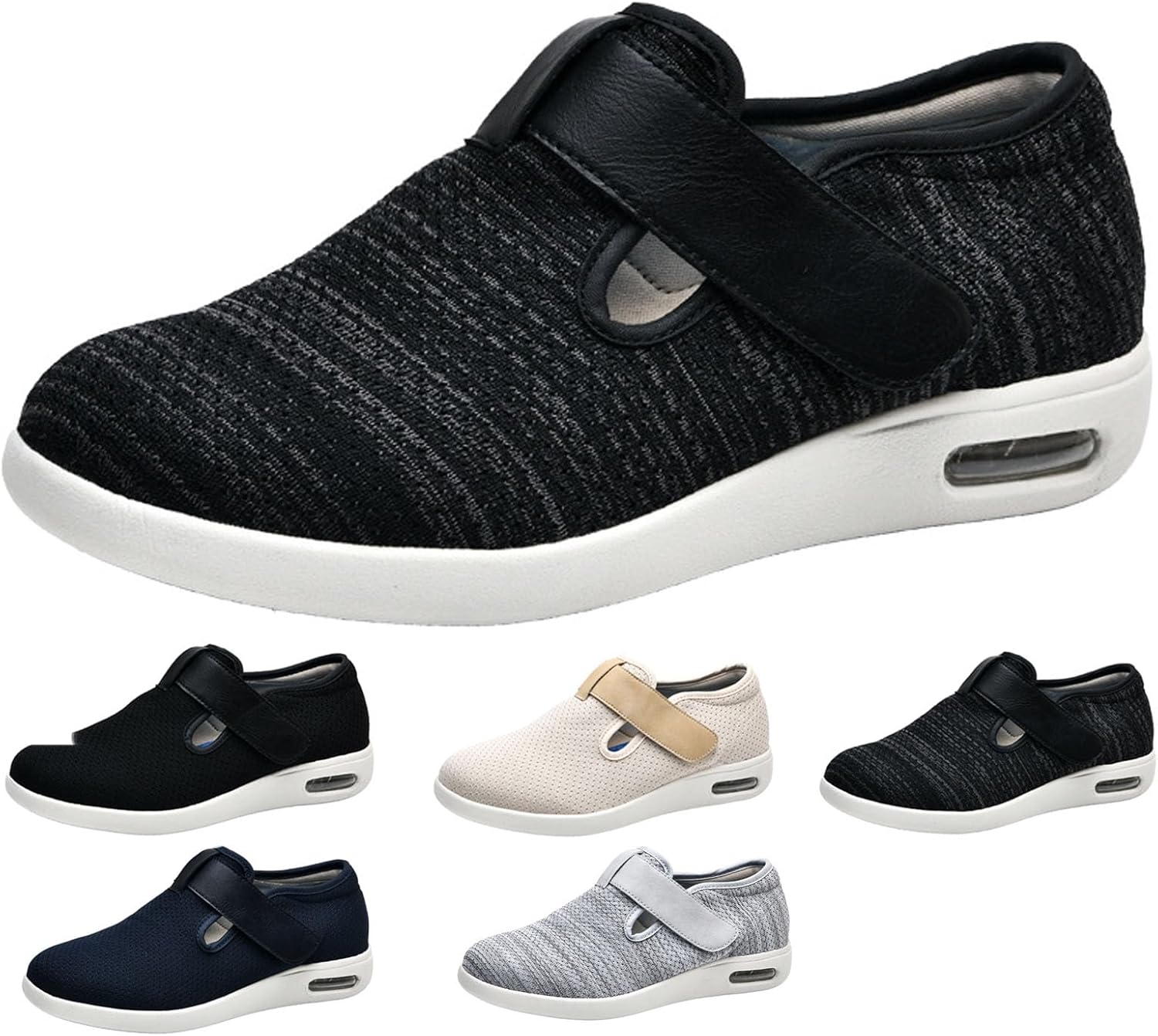 

Кроссовки bumuam Extra Wide для ходьбы при отеке, полностью регулируемые застежки, обувь широкого размера для пожилых, кроссовки с воздушной подушкой для ходьбы для пожилых с отекшими ногами, уличные, мужские 11.5, черный/серый