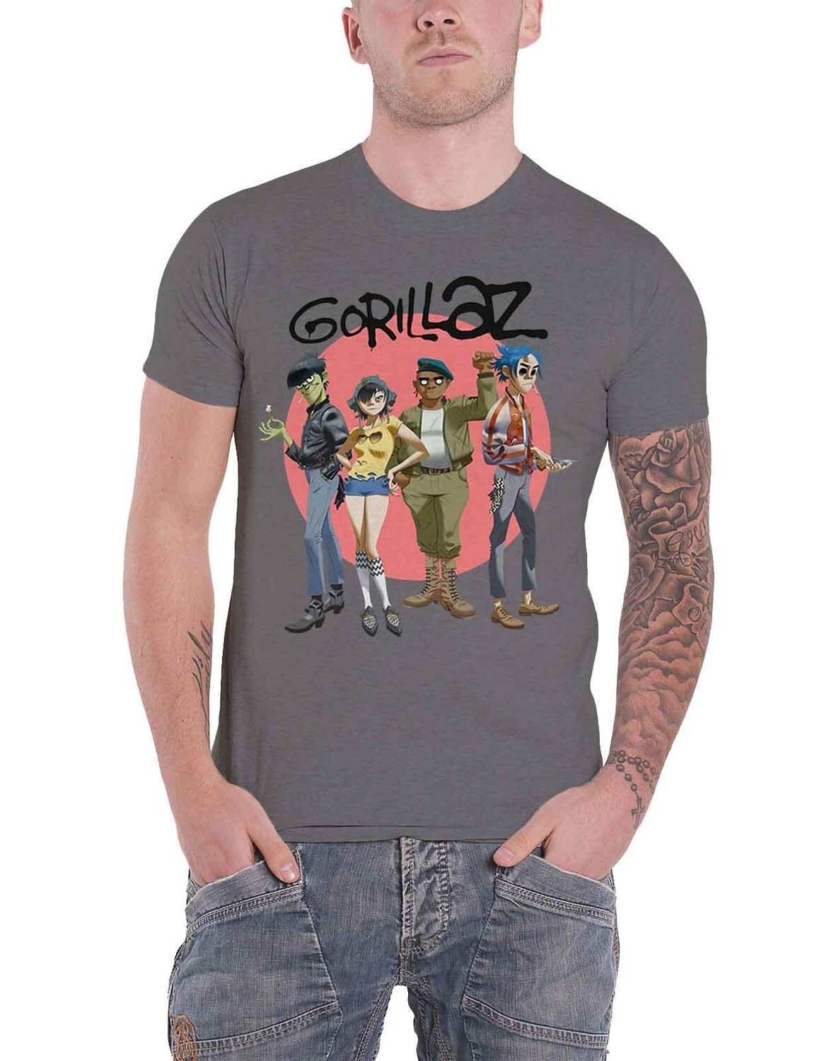 

Футболка с завышенной талией в виде круга группы Gorillaz, серый