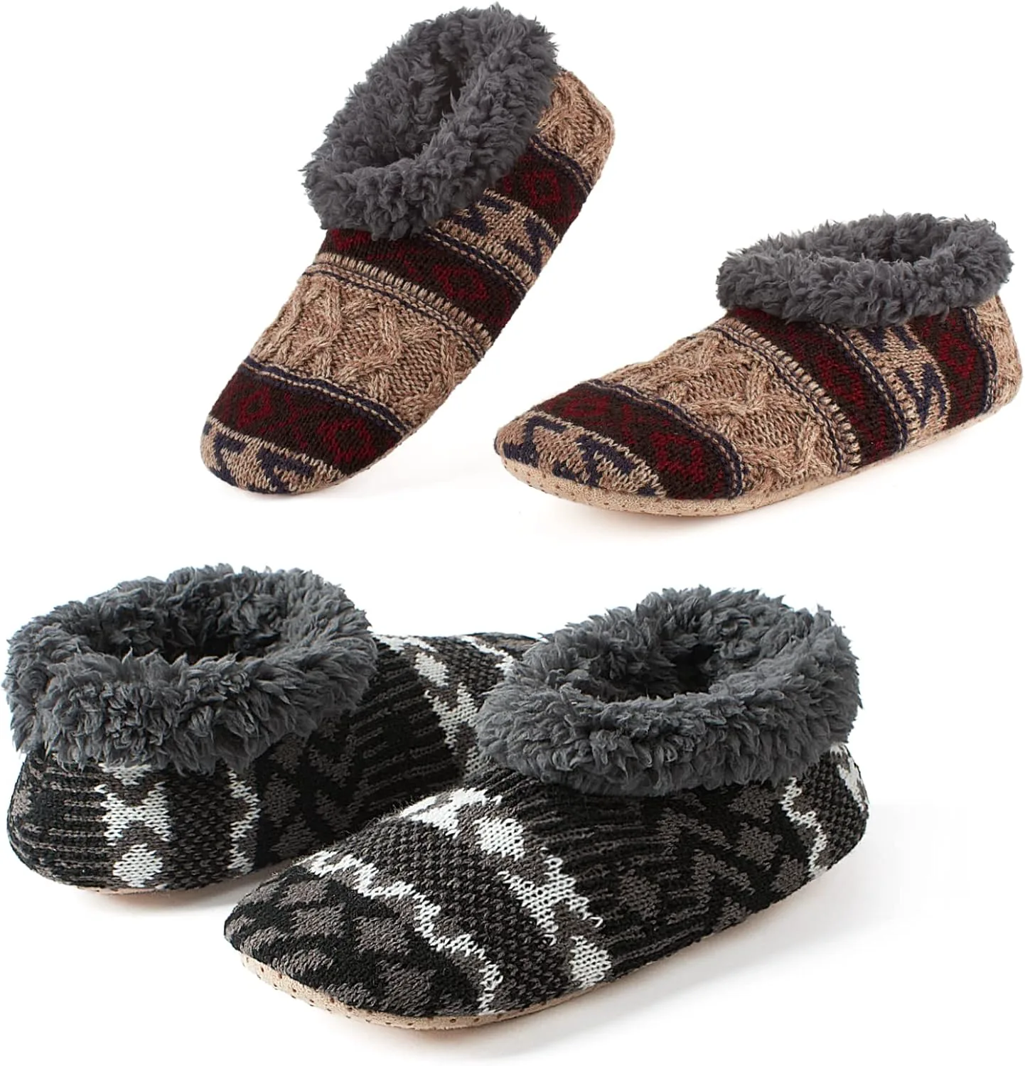 

Cozylook 2 штуки Мужские домашние тапочки с мягкой подошвой, противоскользящей подошвой, теплые пушистые носки-тапочки для комфорта дома, черный