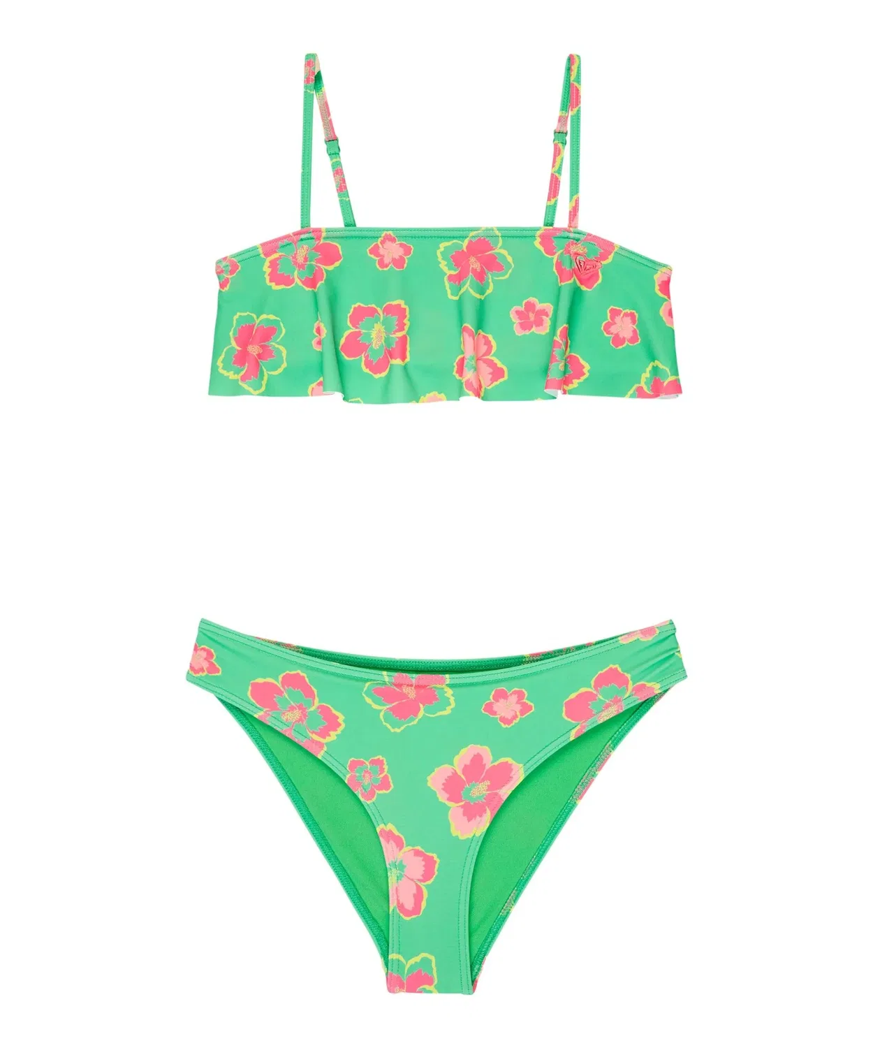 Детский бикини-сет ROXY TROPICOOL FLUTTER SET с принтом гибискус, зеленый