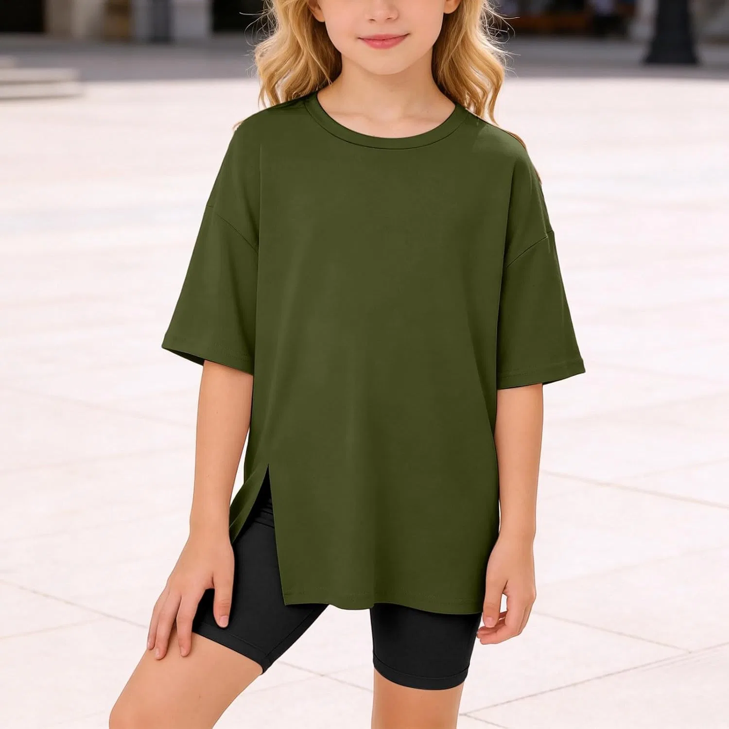 Детская футболка оверсайз с разрезом по низу, Generic, Army Green — фото 2