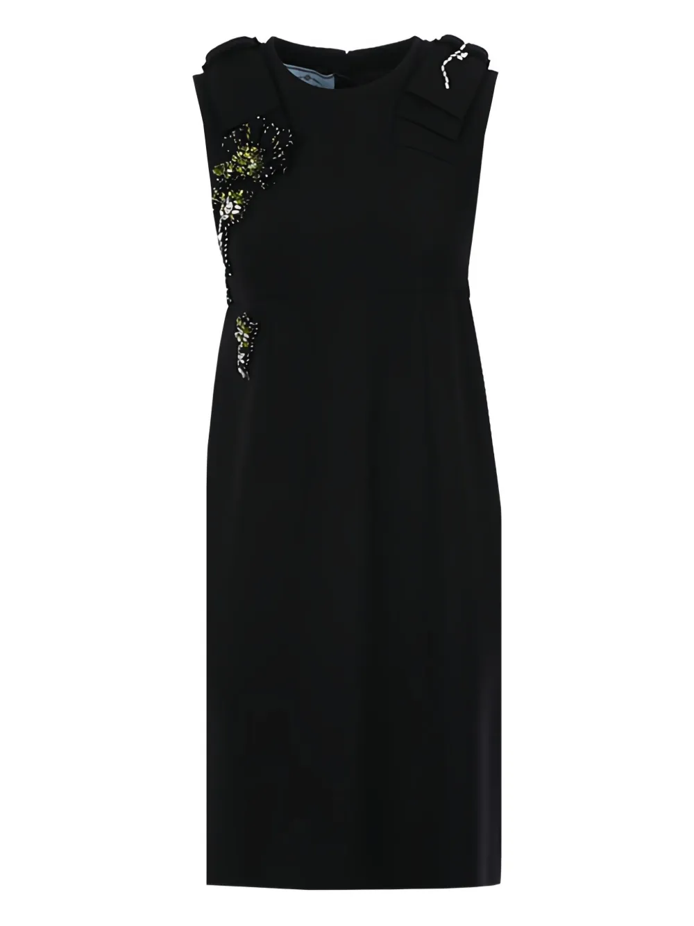 

Платье со складками и нашивкой Prada, черный