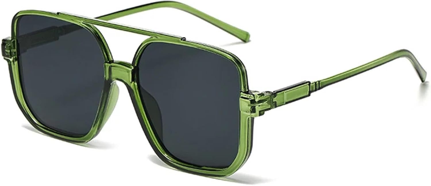 

Винтажные солнцезащитные очки с двойной перемычкой и крупной оправой для женщин и мужчин, модные очки для активного отдыха, спорта и вождения, защита от УФ-излучения UV400 TKKTLLT, Green Gray