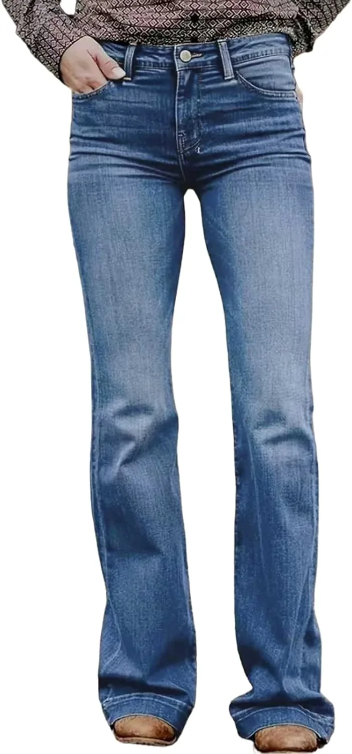 

Женские джинсы High-Waisted Stretch Blue с вышивкой на заднем кармане