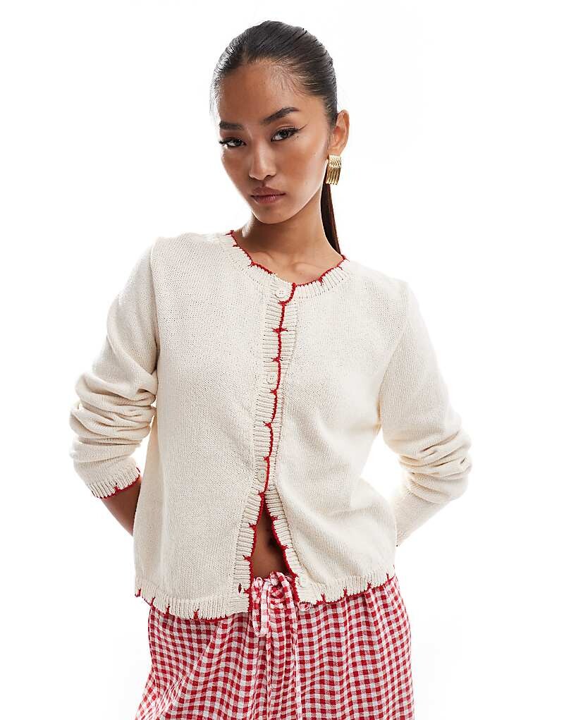 

Вязаный кардиган цвета слоновой кости ASOS DESIGN