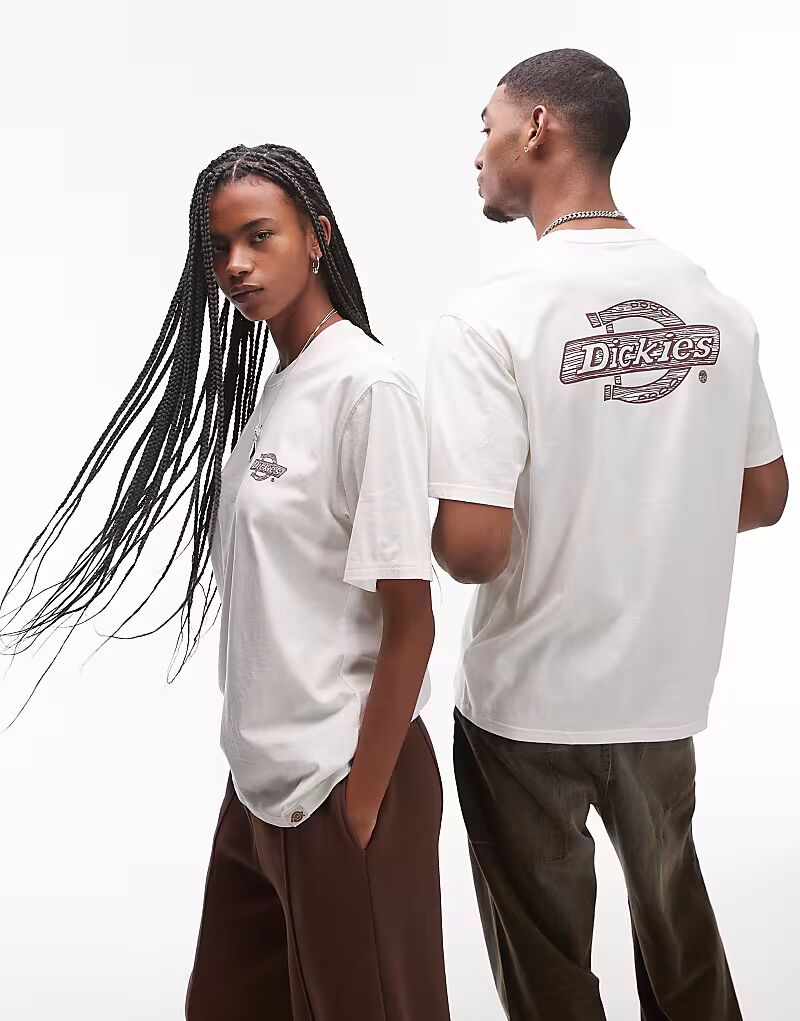 

Футболка Dickies с принтом деревянного логотипа на спине, бежевого цвета