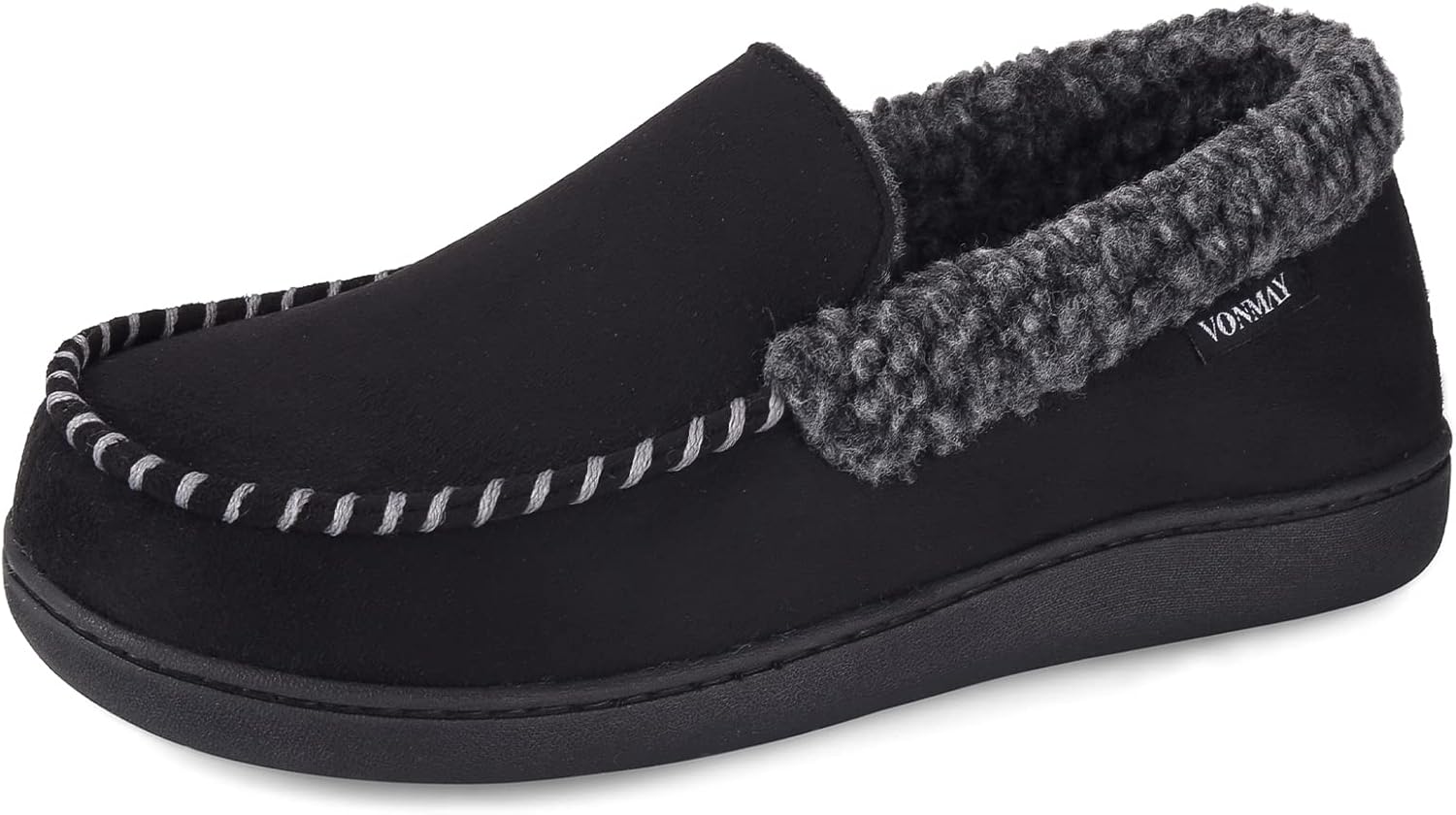 

Мужские мокасины VONMAY с мехом, теплые домашние тапочки с флисом и стелькой из пены с эффектом памяти, для дома и улицы, черный