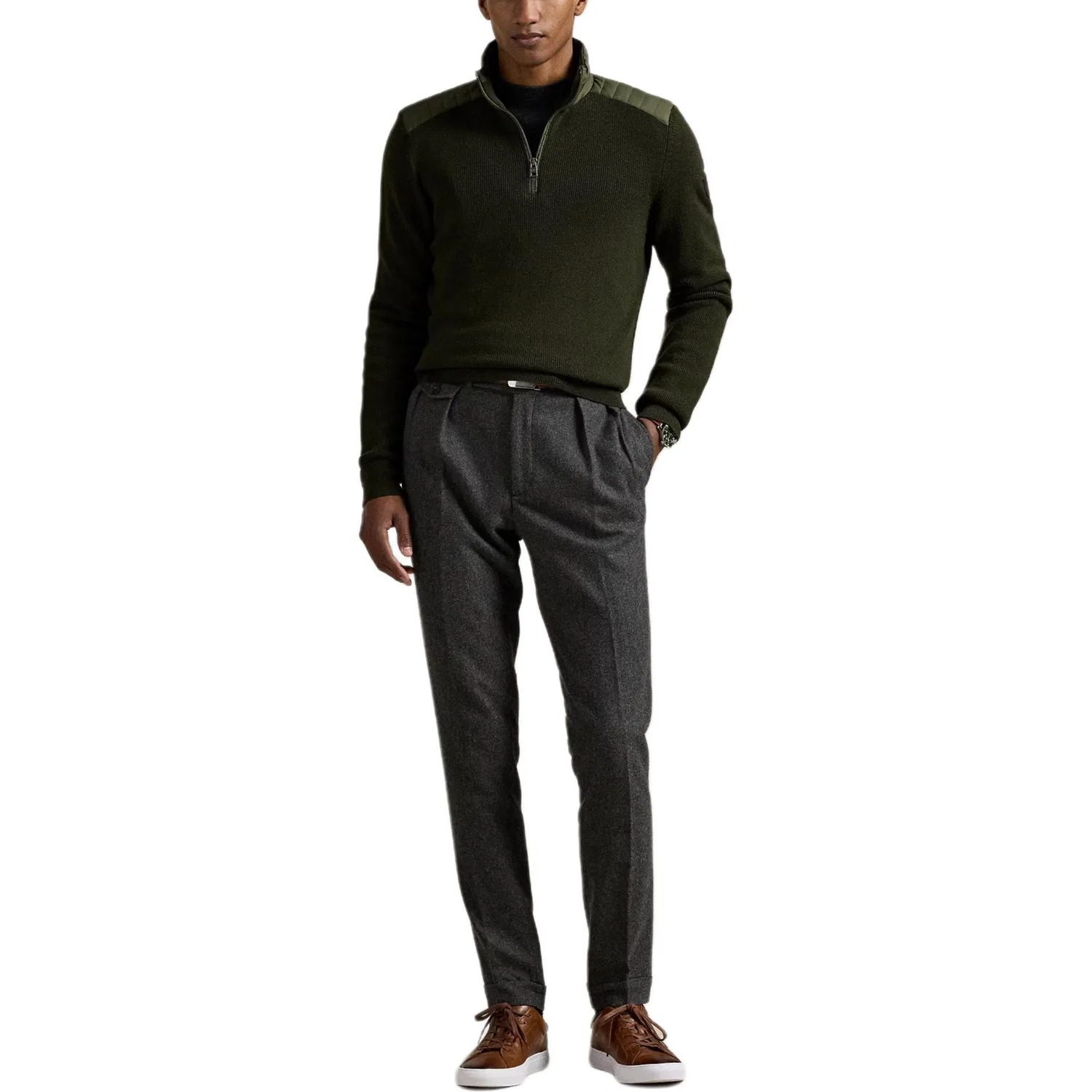 Свитер полузастегнутый на молнию с quilted-panel Polo Ralph Lauren, Olive Green Mixed Color — фото 2