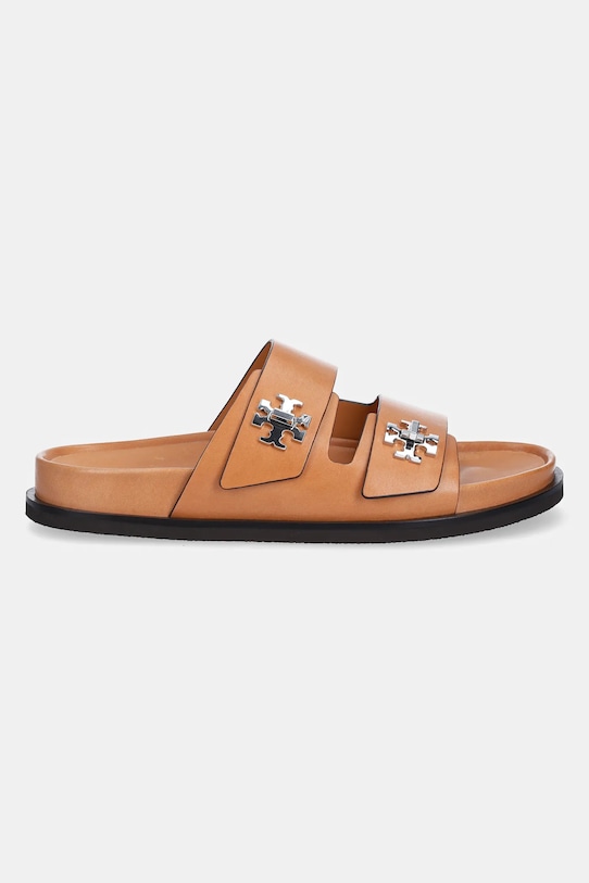 Кожаные шлепанцы T Lock Sport Slide Tory Burch, коричневый — фото 2