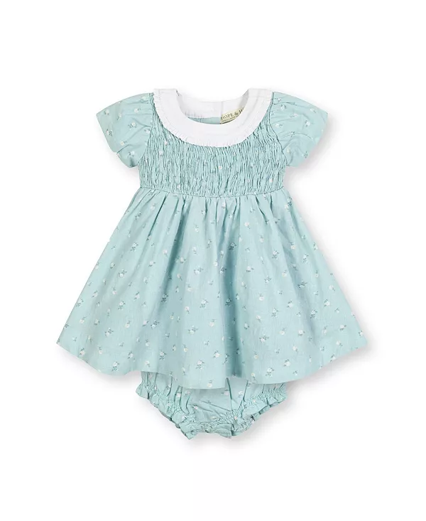 

Детское льняное платье с короткими рукавами и воротником-рюшами - для малышек Hope & Henry, синий