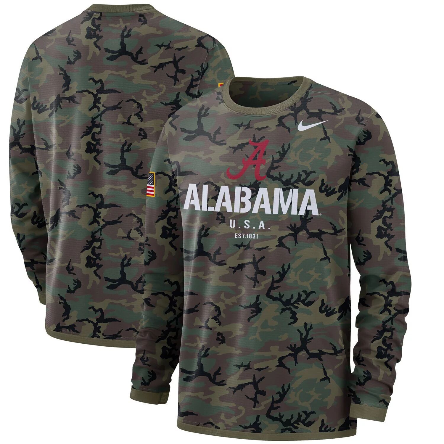 

Мужская футболка с длинным рукавом Nike Camo Alabama Crimson Tide в стиле милитари, Хаки, Мужская футболка с длинным рукавом Nike Camo Alabama Crimson Tide в стиле милитари