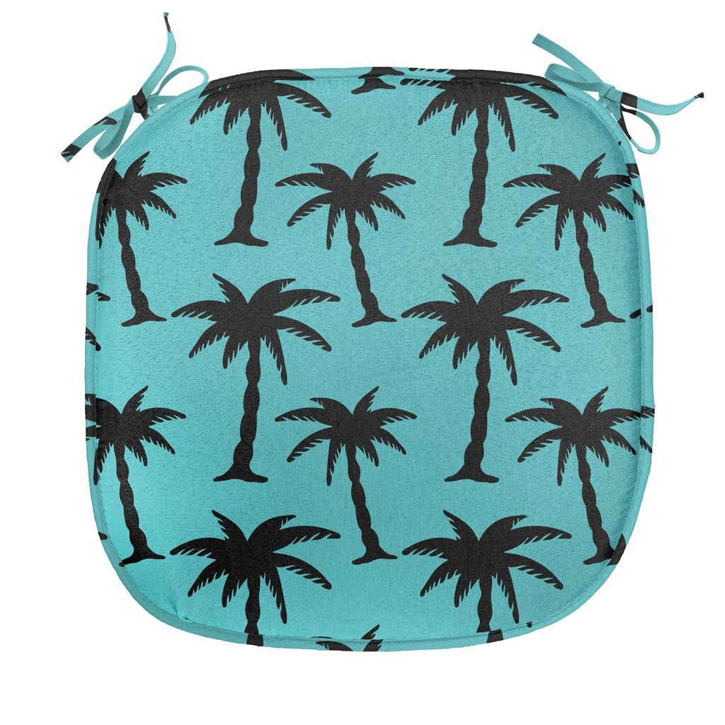 

ABAKUHAUS Подушка для обеденного стула Palm, силуэты на синем, декоративная водонепроницаемая подушка с ремнями для кухонных сидений, 40 см x 40 см, бирюзово-черный, зеленый