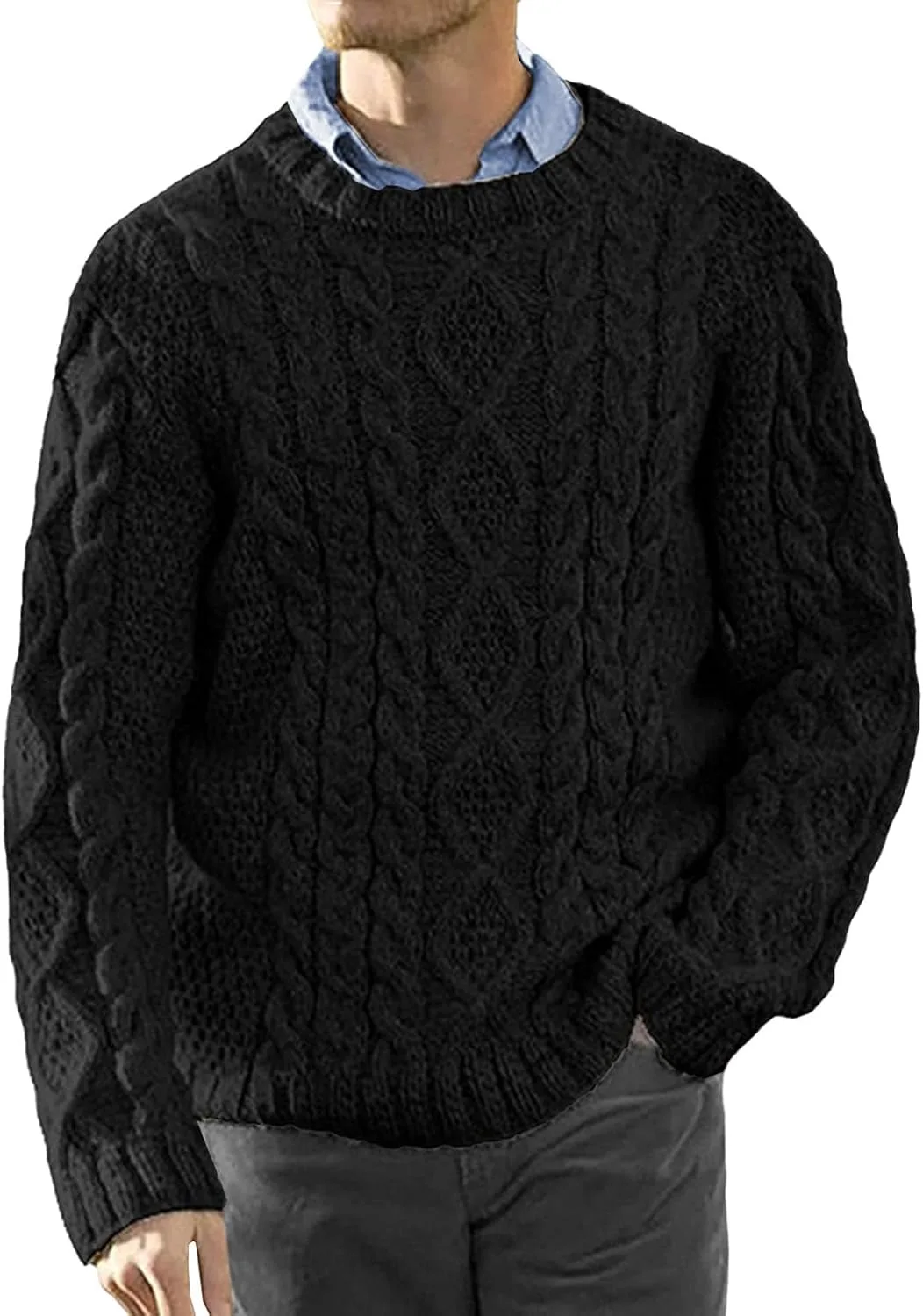 

Мужской свитер с круглым вырезом и рубчиком, Casual, Slim Fit, Chunky TrndTrsure