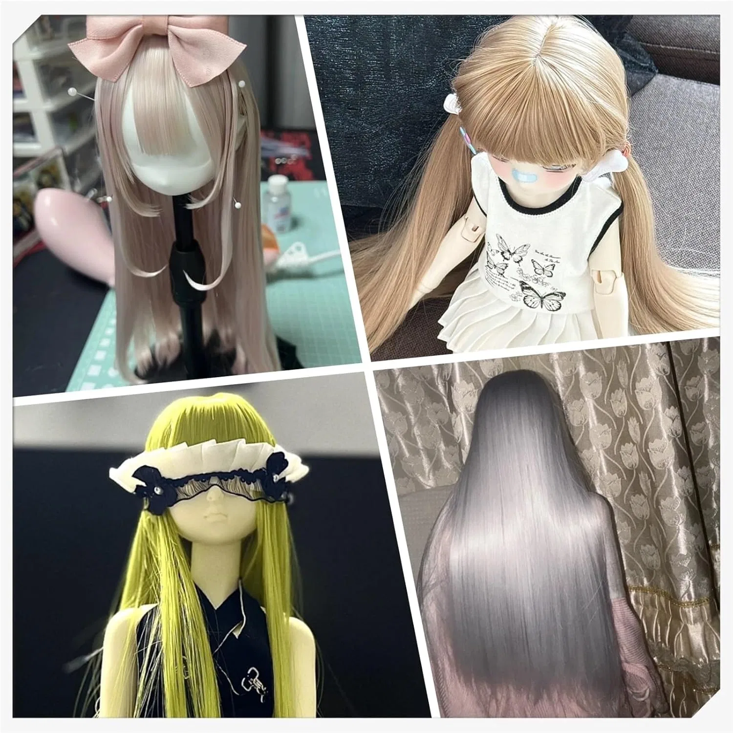 Парик для куклы BJD, мягкое волокно, средней длины, светлый розовый, 1/3 (21-22 см), JKUHA — фото 2