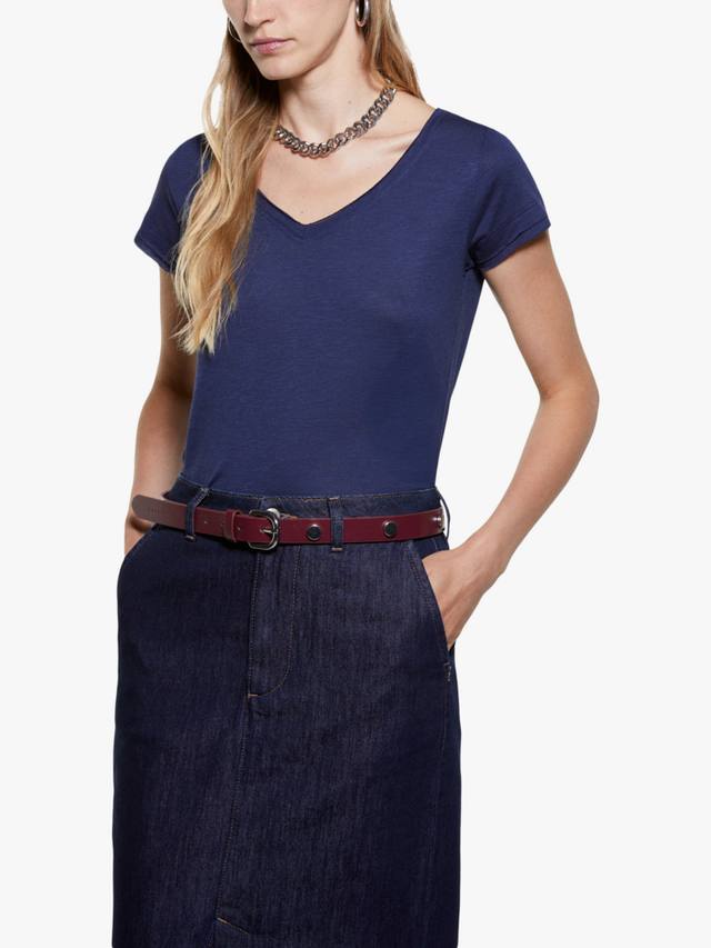 

Футболка с V-образным вырезом из хлопковой ткани SISLEY