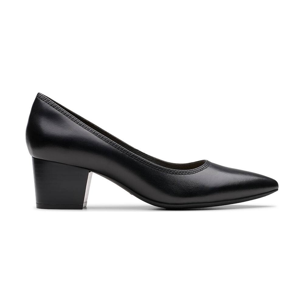 Женские кожаные туфли Clarks Ellanie Hope на блочном каблуке, цвет Black Suede — фото 2