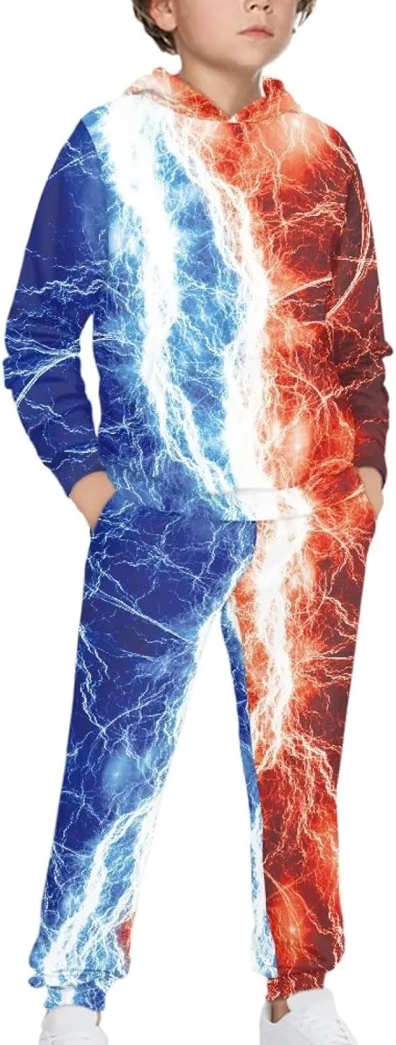 Детский спортивный костюм Uppodwarkid, толстовка и джоггеры, Red and Blue Lightning, 5-12 Y