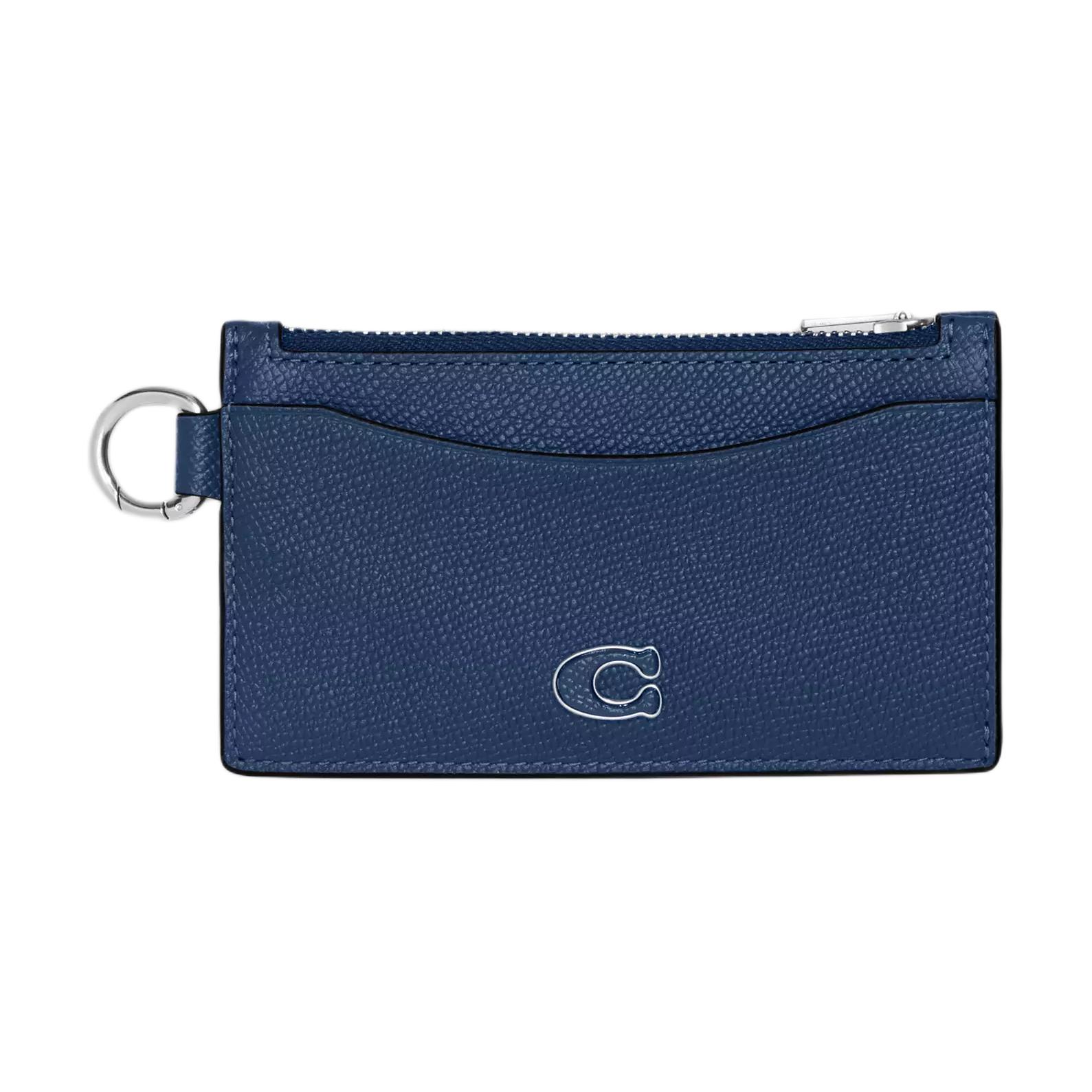 

Кошелек-кардхолдер Coach с застежкой-молнией из тисненой кожи миниатюрный мужской морской синий