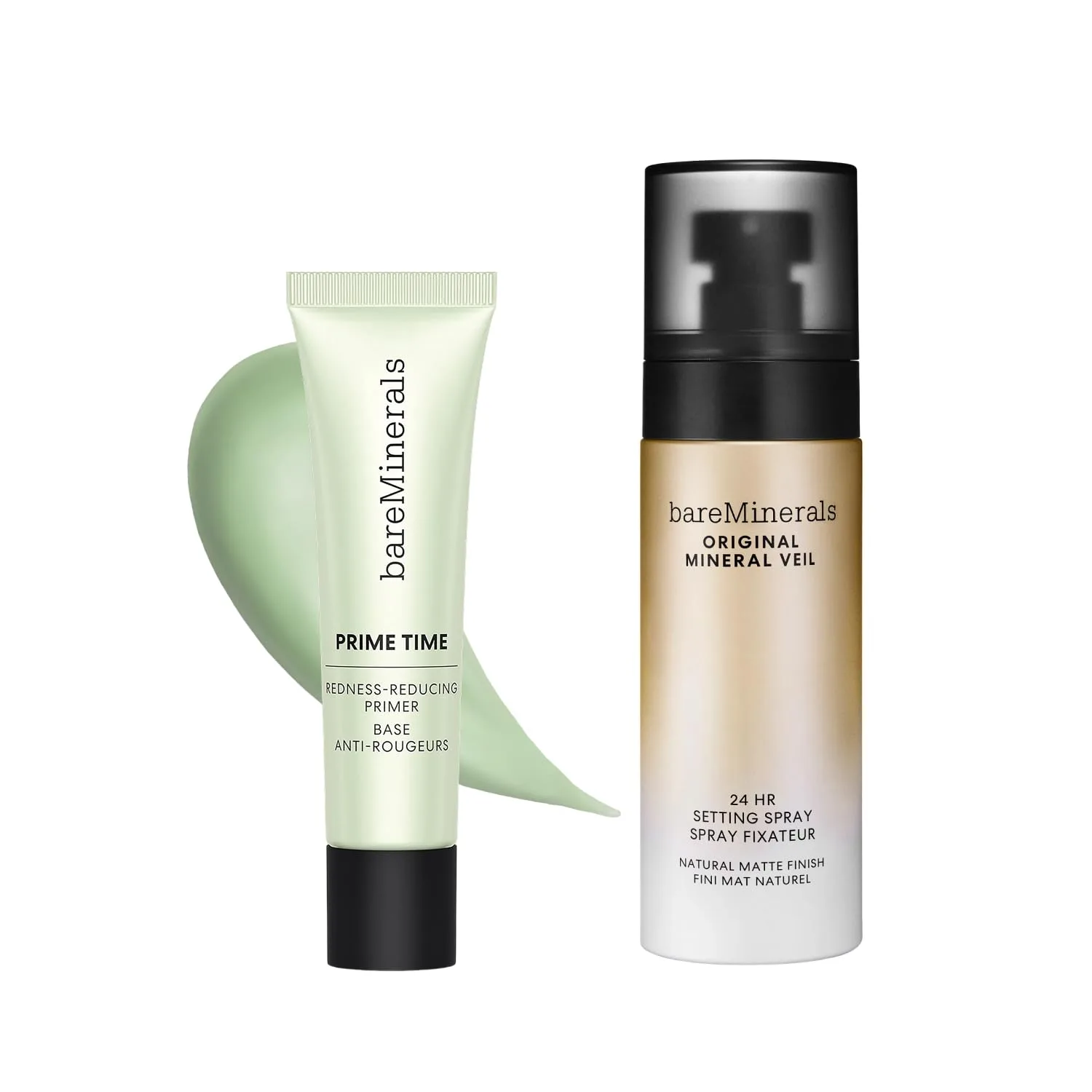 Набор bareMinerals Prime Time Hydrate & Glow Primer + Mineral Veil Natural Matte Setting Spray, green