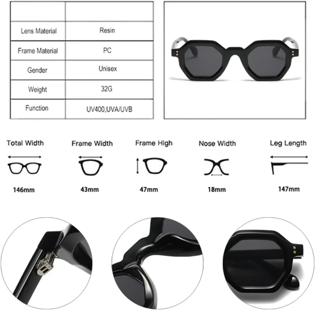 

Модные солнцезащитные очки Polygon Small для женщин, ретро-очки с заклепками, мужские очки UV400, трендовые очки для активного отдыха HHZZYVY, Black Clear