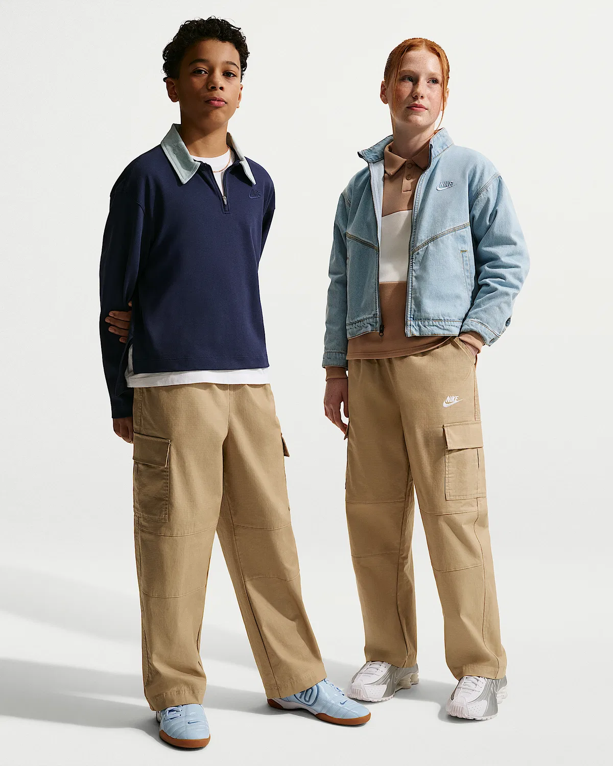 Детские широкие карго-брюки Nike Sportswear Club, Parachute Beige/White