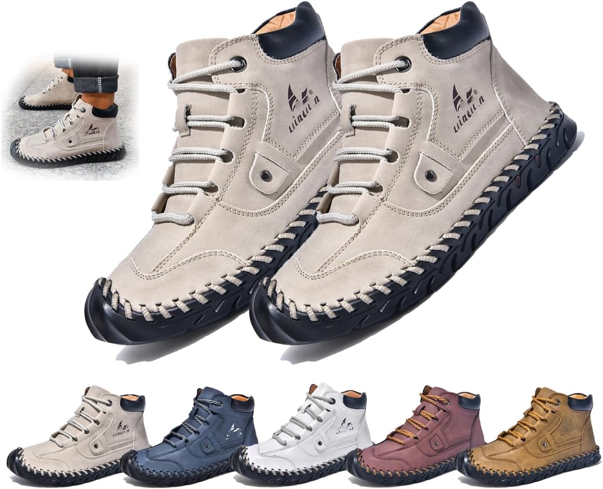 

Мужские ботинки - поддержка свода стопы, противоскользящие, водонепроницаемые, кожаные ботинки с широкой колодкой Generic, бежевый