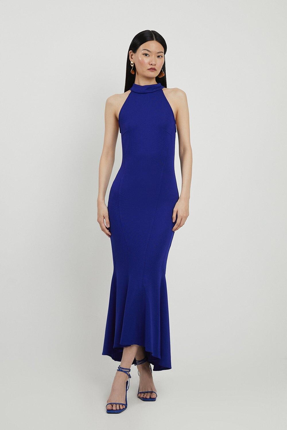 

Итальянское структурированное эластичное платье миди с водопадом и высоким воротником Karen Millen, розовый