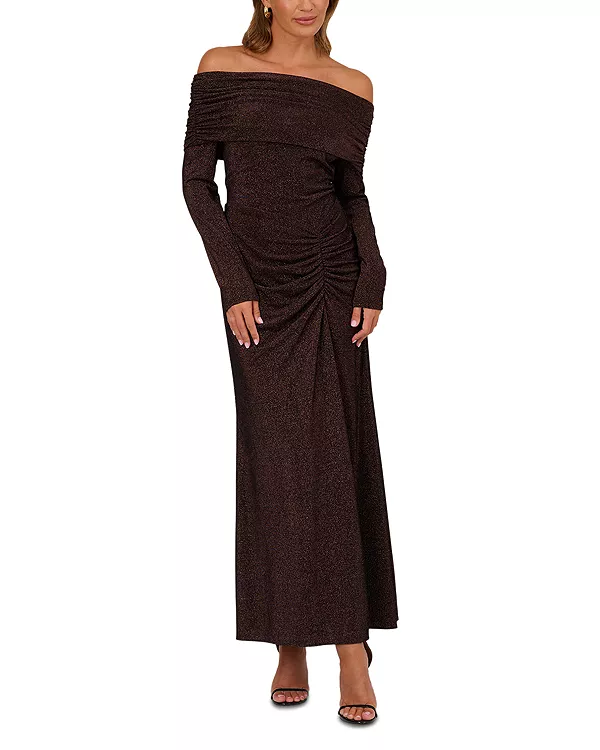 

Платье из металлизированной вязки со сборками Adrianna By Adrianna Papell, коричневый