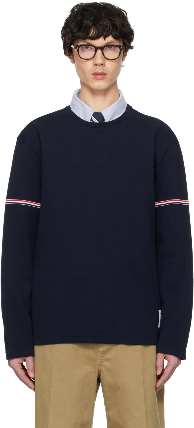 

Футболка регби из хлопка с длинным рукавом Thom Browne, темно-синий