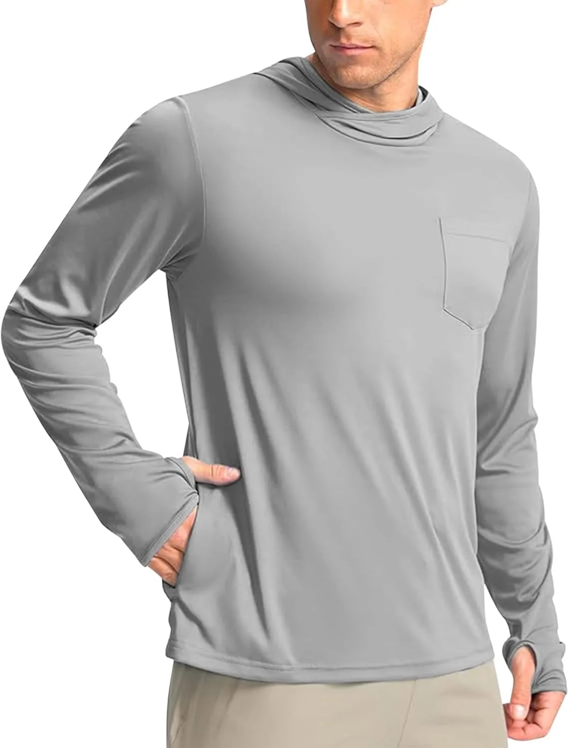 

Мужская рубашка с защитой от солнца, легкая, с длинными рукавами и капюшоном, с карманами, UV SPF