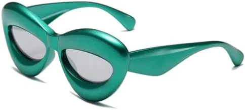 

Винтажные солнцезащитные очки «кошачий глаз» 2026 года для женщин и мужчин, модные, забавные, с эффектом губ, в стиле панк, с большой оправой MTZJH, Green Silver