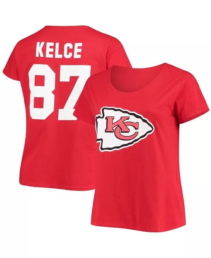 

Женская красная футболка больших размеров с v-образным вырезом Travis Kelce Kansas City Chiefs Fanatics