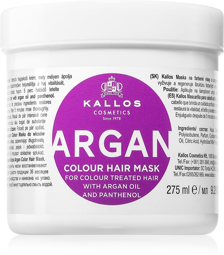 

Профессиональная аргановая маска Kjmn для окрашенных волос Kallos, 275 мл