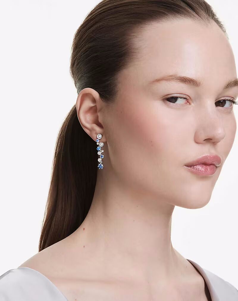 

Серьги-подвески Constella, смешанная огранка, синие, родиевое покрытие синего цвета Swarovski