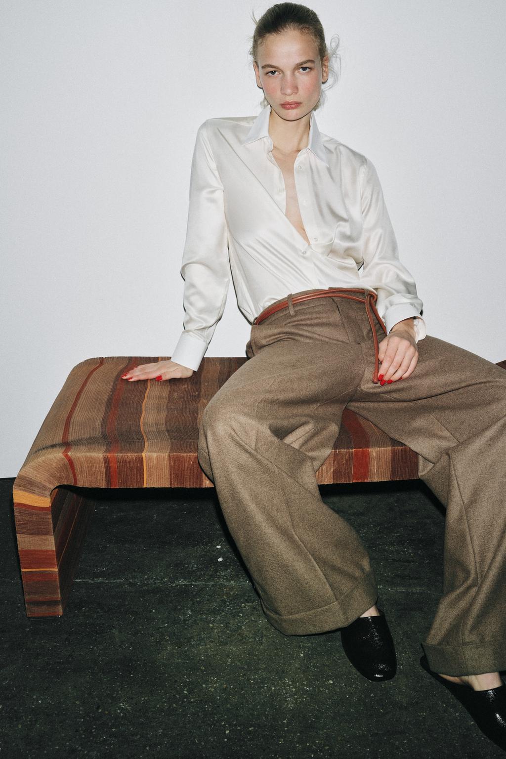 

Брюки из полушерстяной смеси ZARA, цвет Light khaki
