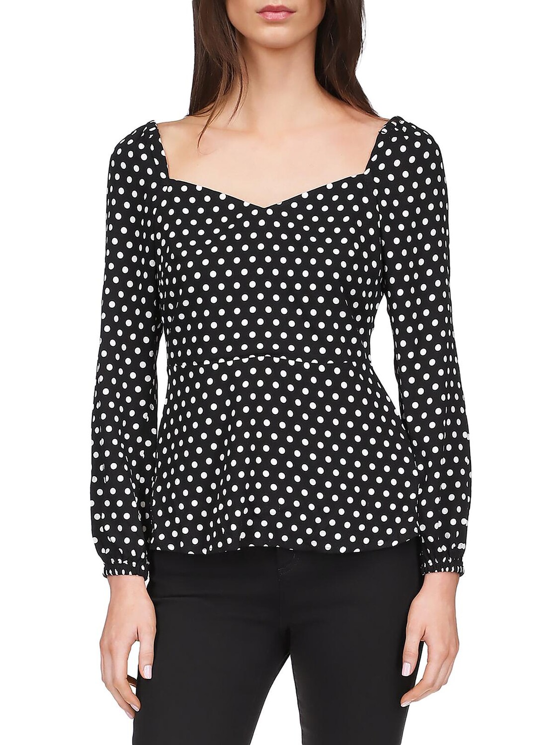 

Женский топ с пышными рукавами и баской в горошек MICHAEL Michael Kors, цвет Black/White