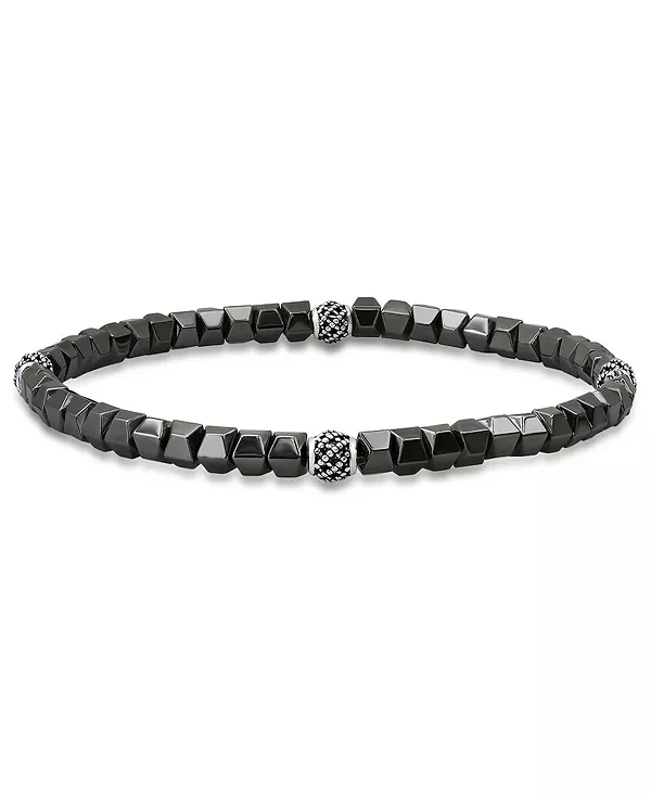 

Мужской эластичный браслет из стерлингового серебра с гематитовыми бусинами Steeltime, gray