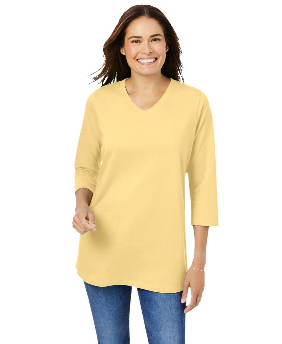 

Футболка больших размеров с рукавами три четверти и V-образным вырезом Woman Within, Banana