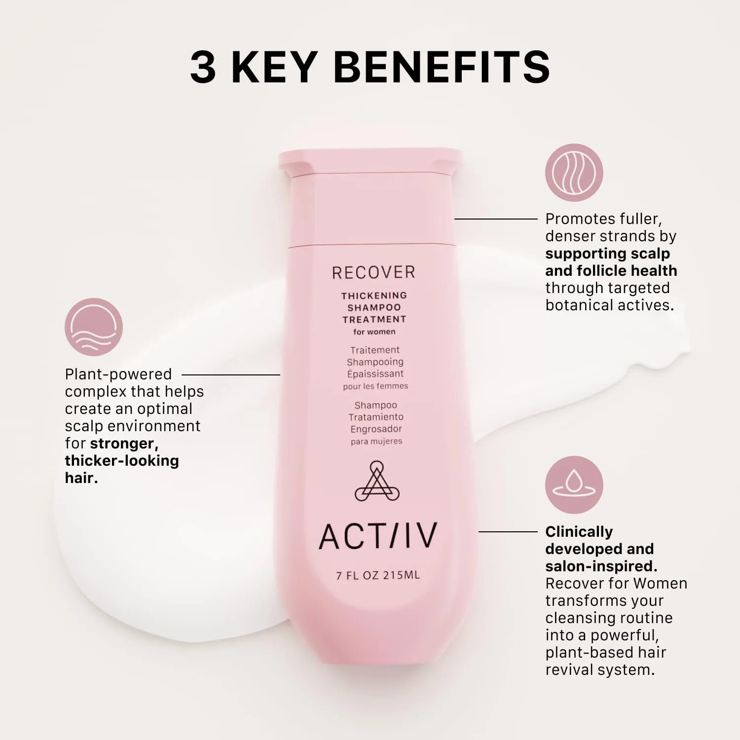ACTIIV Recover Thickening Shampoo Treatment For Women для более густых и здоровых волос, поддержка здоровья кожи головы, на растительной основе, для окрашенных волос, веганский, для всех типов волос 207 мл — фото 3