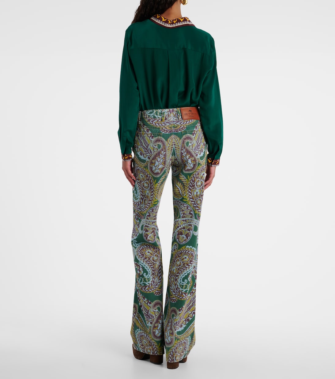 Джинсы bootcut с высокой талией и узором пейсли Etro, Print On Green Base — фото 3