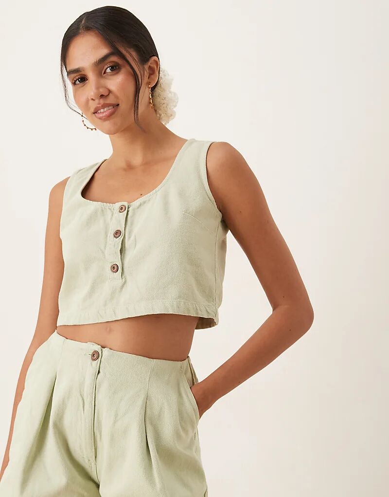 

Джинсовая майка ASOS DESIGN с пуговицами спереди фисташкового цвета — часть комплекта