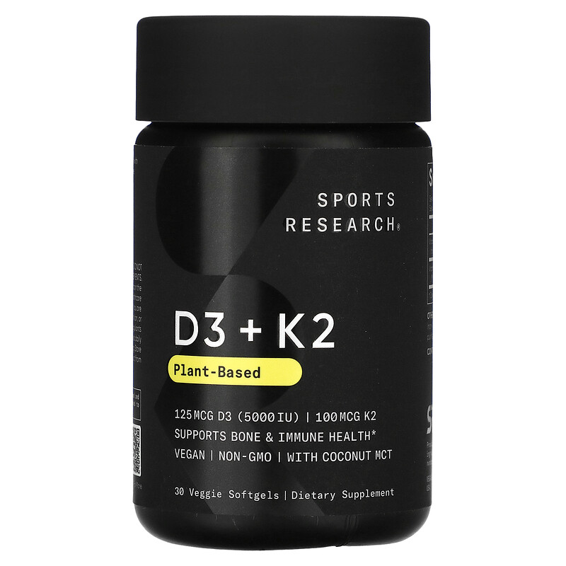 

Sports Research, витамины D3 и K2, растительная добавка, 30 растительных капсул