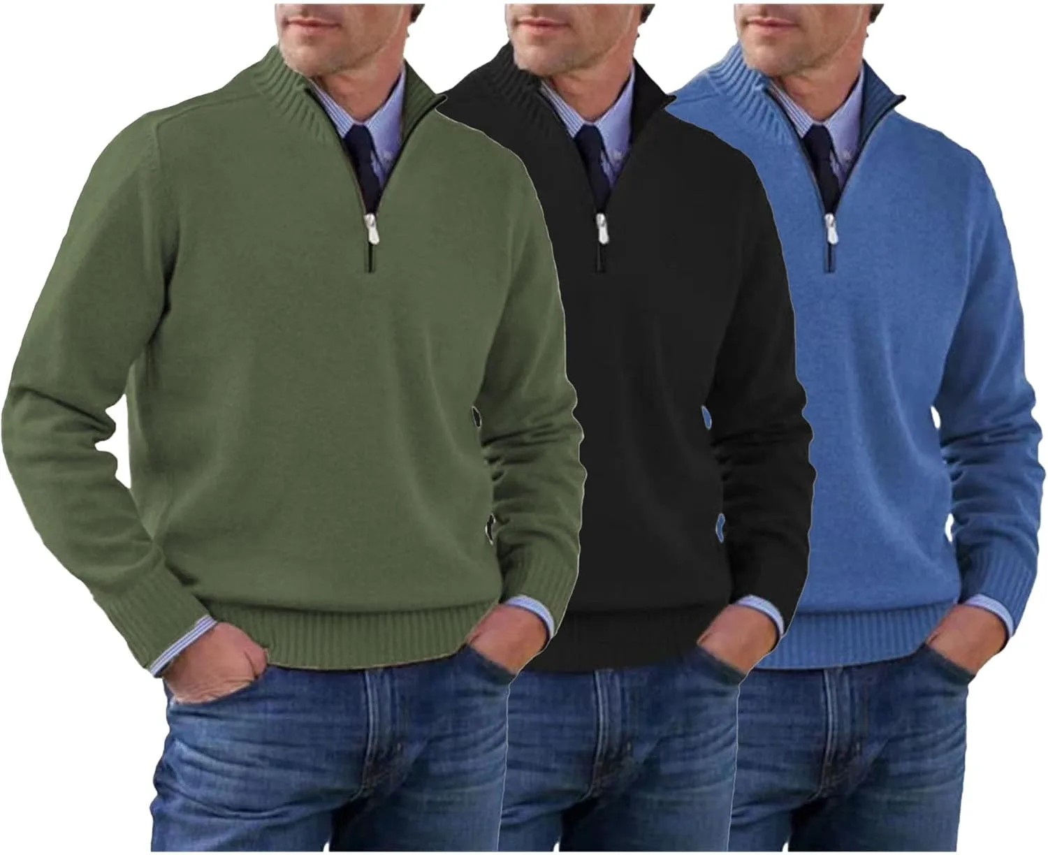 

Мужской легкий свитер с молнией на четверть Slim Fit SWJGLITTR