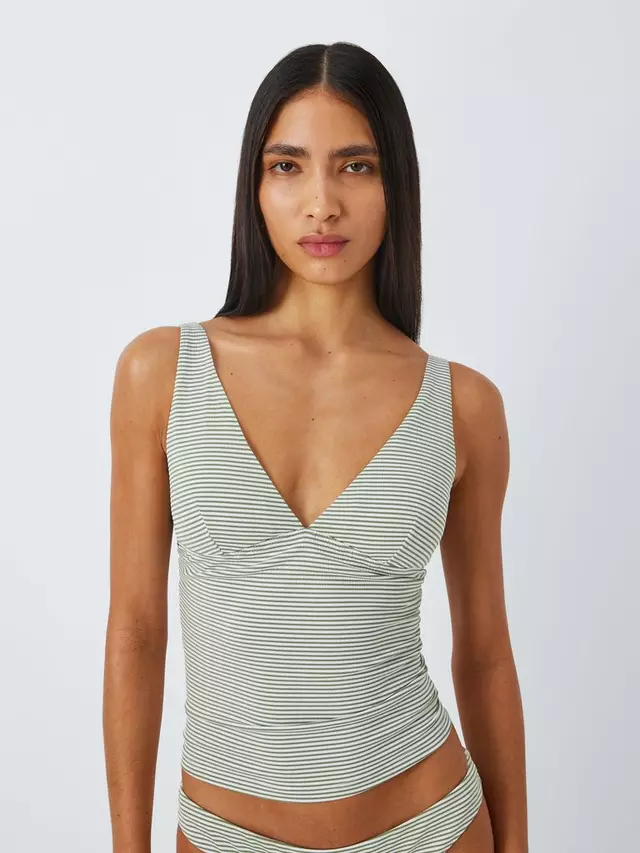

Пляжный топ John Lewis St Tropez Striped Tankini Swim, цвет khaki/multi