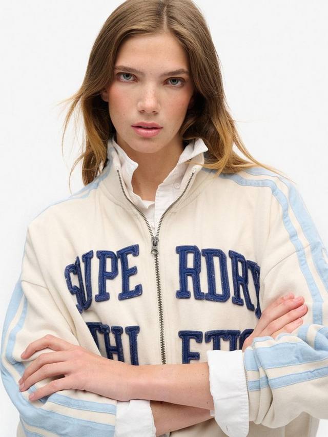 Свободный спортивный топ с аппликацией и молнией Superdry, Turtledove Cream/Blue — фото 4